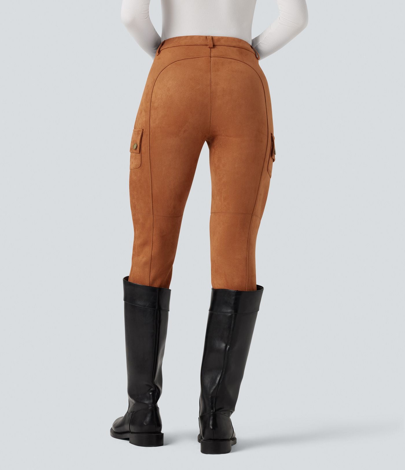 Pantalon cargo équestre en suède, taille haute, avec poches