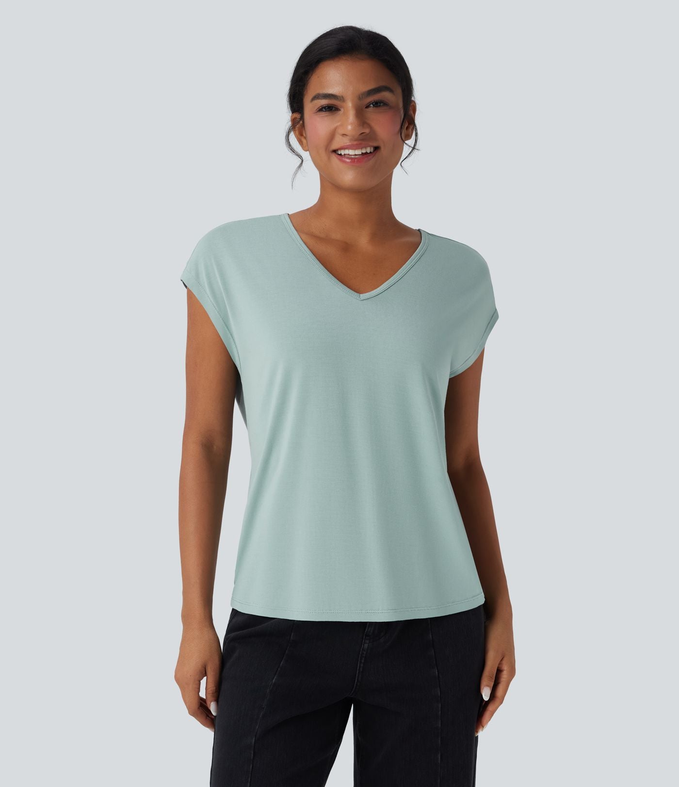T-shirt casual col V manches courtes