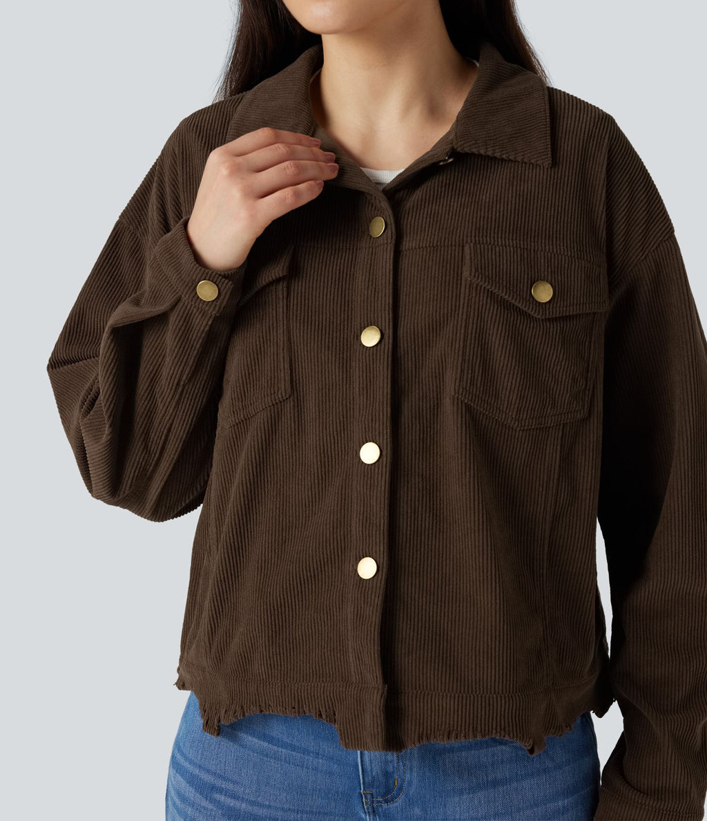 Veste chemise velours côtelé manches longues avec boutons et poches