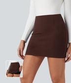 Jupe mini moulante côtelée 2-en-1 taille haute