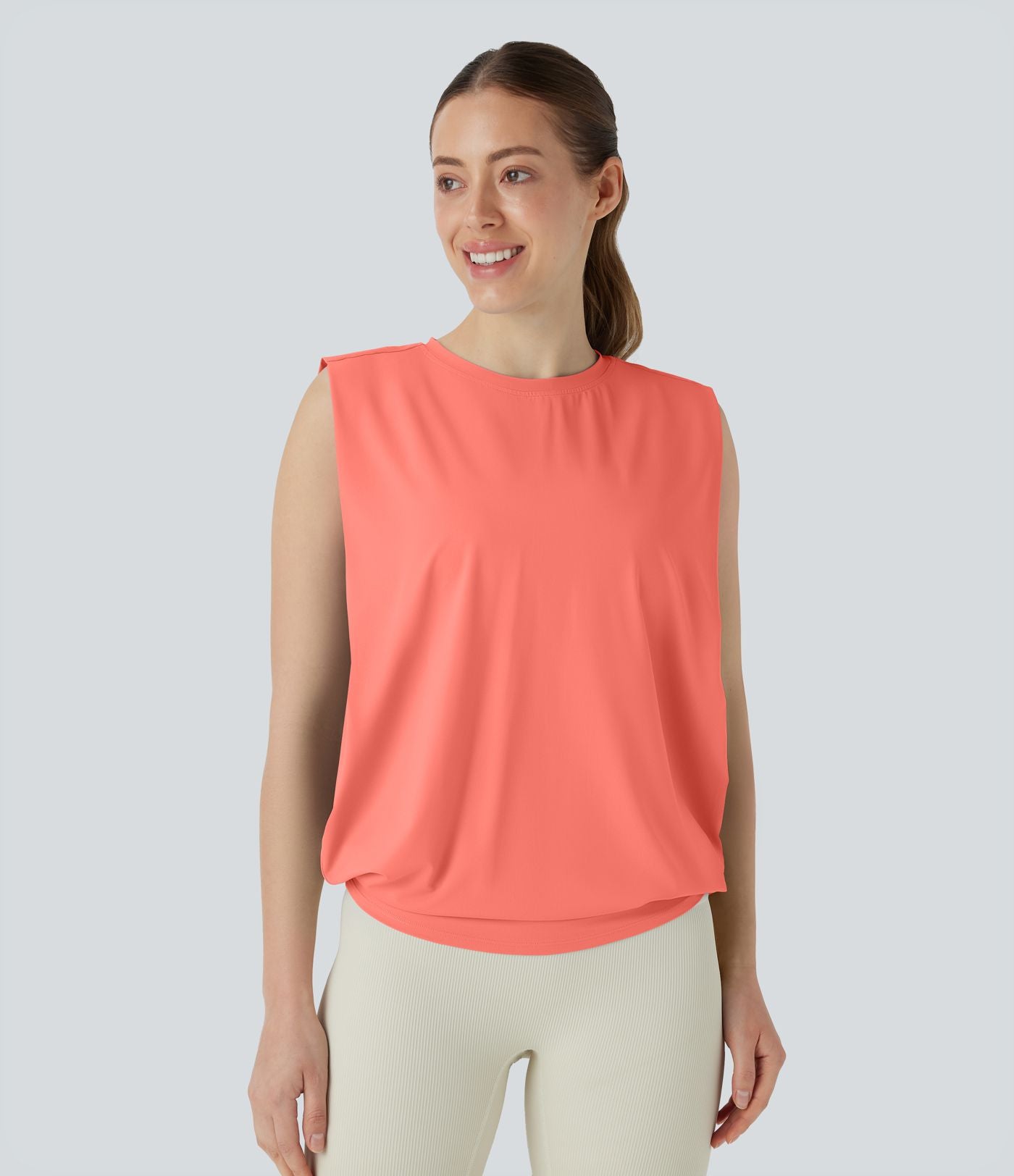Débardeur de yoga col rond froncé, tissu rafraîchissant - Protection UPF50+