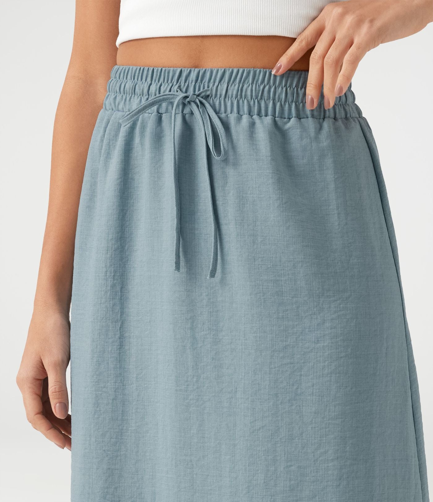 Jupe longue casual aspect lin taille haute avec cordon de serrage
