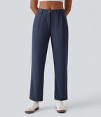 Pantalon casual taille mi-haute en maille gaufrée avec poche zippée