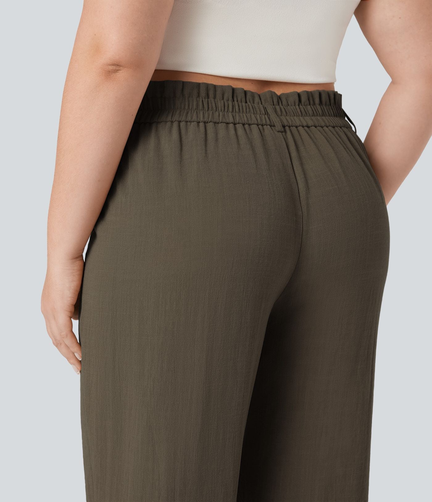 Pantalon de villégiature capri effet lin, grande taille, taille haute, avec poches