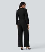 Combinaison tailleur à jambes larges, col V, manches longues, avec poches – Édition Easy Peasy