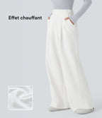 Pantalon Jogging Thermique Taille Haut Jambes Larges Poche Latérale Plissée en Fleece