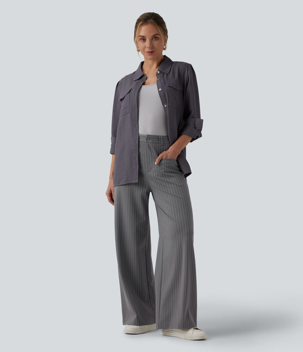 Pantalon Halara Flex™ tailleur large taille mi-haute à rayures à effet frais InstantCool et poches