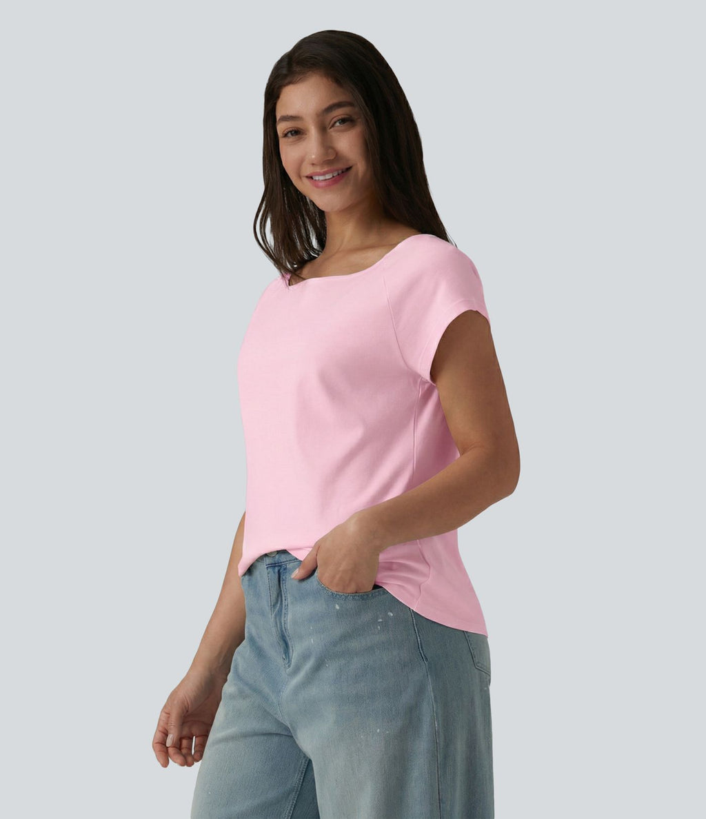 T-shirt décontracté col bateau manches courtes coton