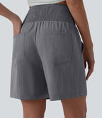 Bermuda casual aspect lin taille haute avec fronces 17,5 cm avec poches