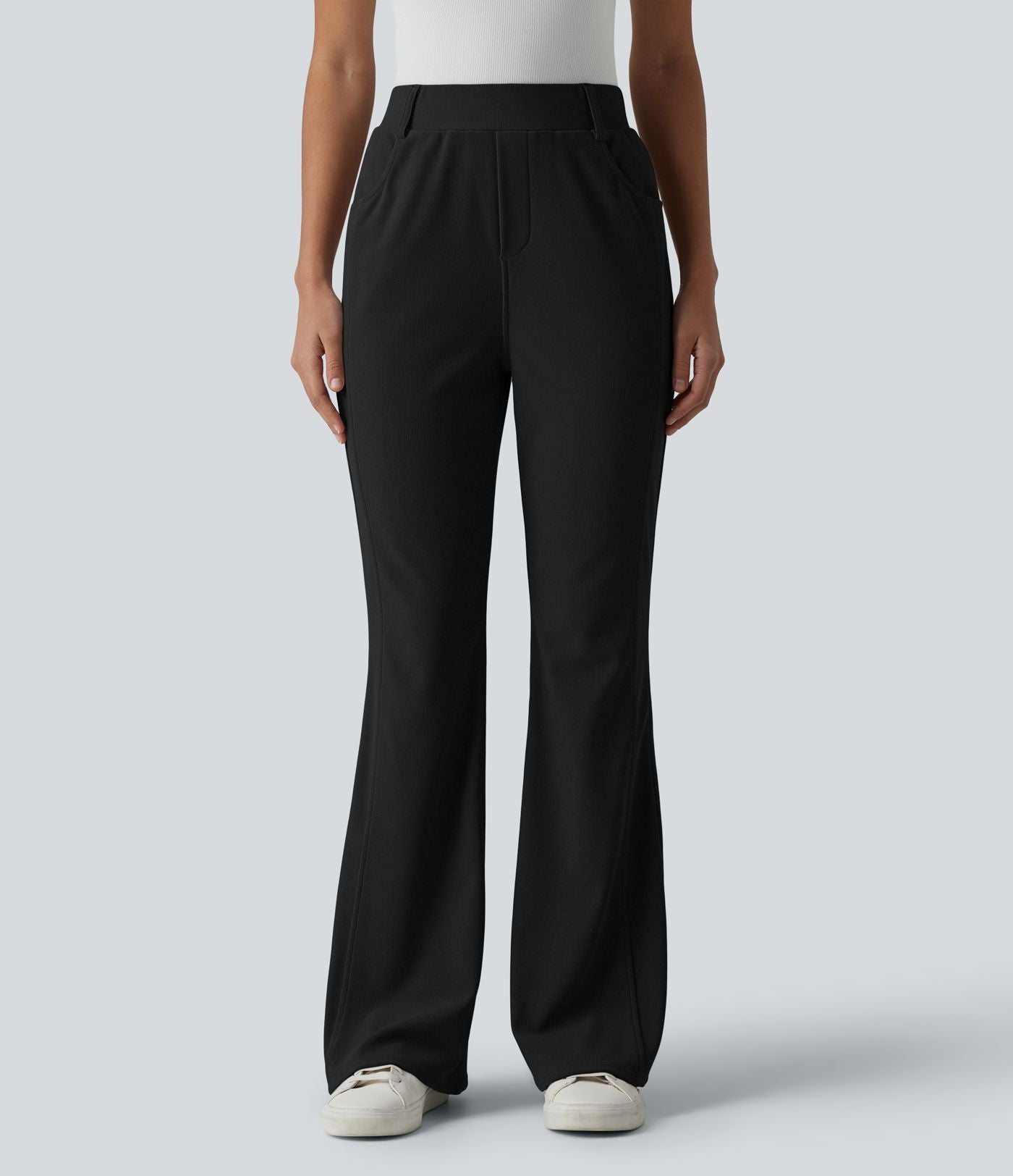 Pantalon décontracté bootcut taille haute en tissu micro-gaufré avec poches