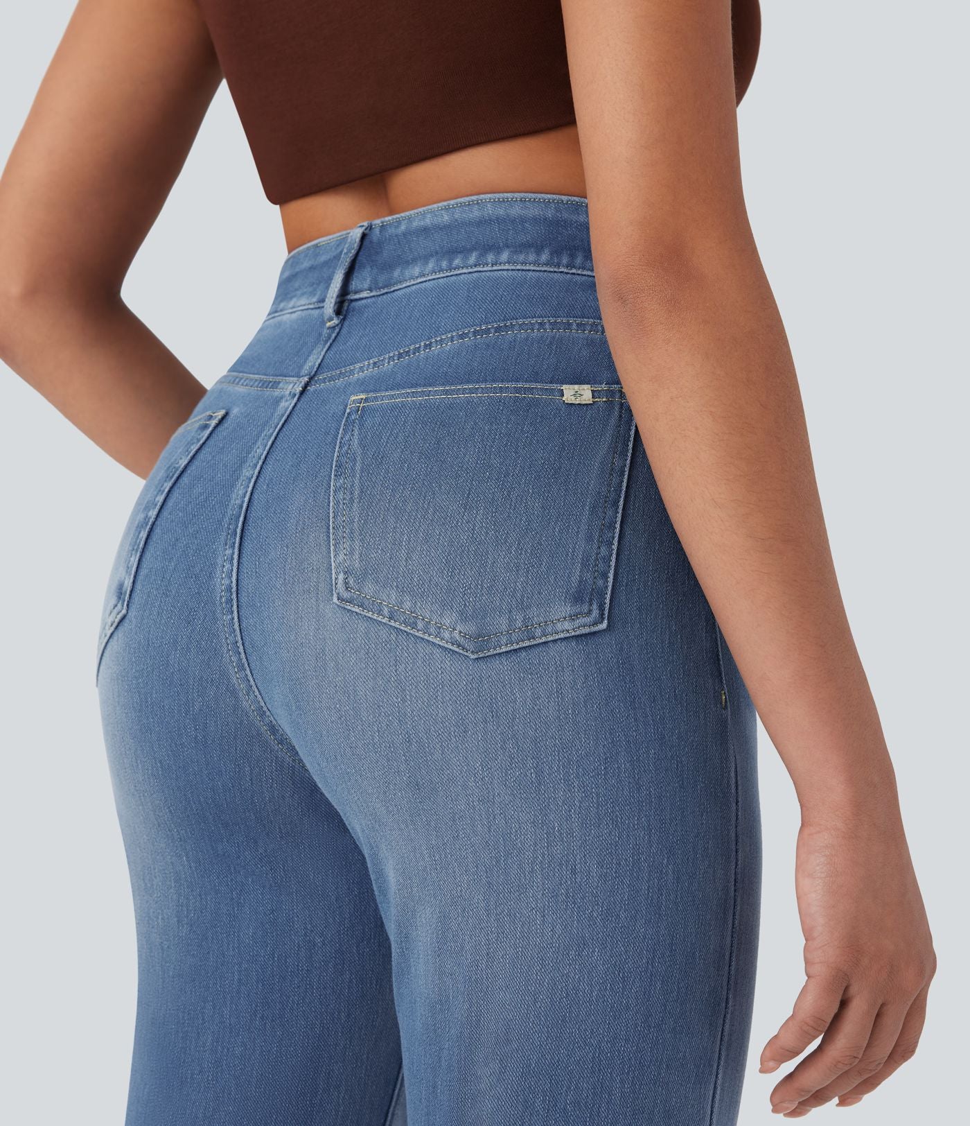 Halara Flex™ Jean casual délavé jambe droite taille haute gainant avec poches