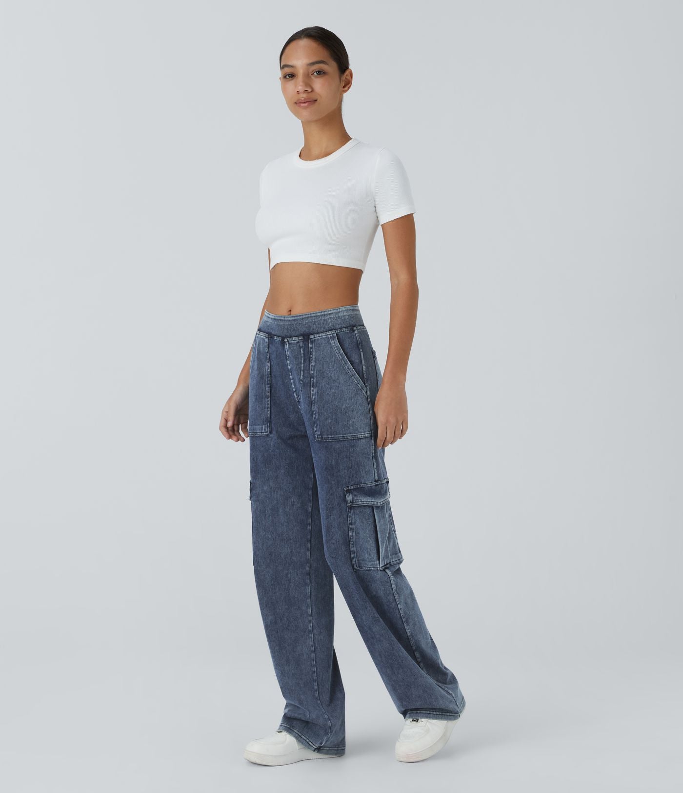 Halara Flex™ Taille Mi-Haute Multiples Poches Jambe Droite Jean Cargo Décontracté Extensible