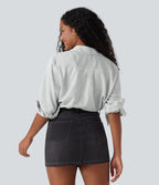 Chemise décontractée manches longues à rayures ourlet arrondi