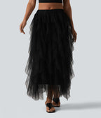 Jupe midi resort asymétrique à volants en maille taille mi-haute
