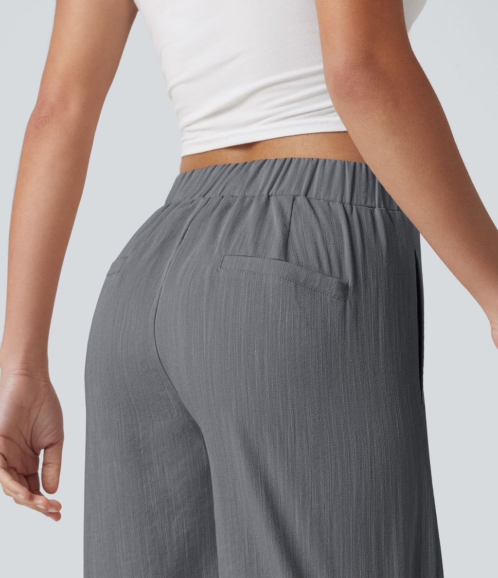 Short tailleur bermuda aspect lin taille mi-haute asymétrique 25 cm avec poches