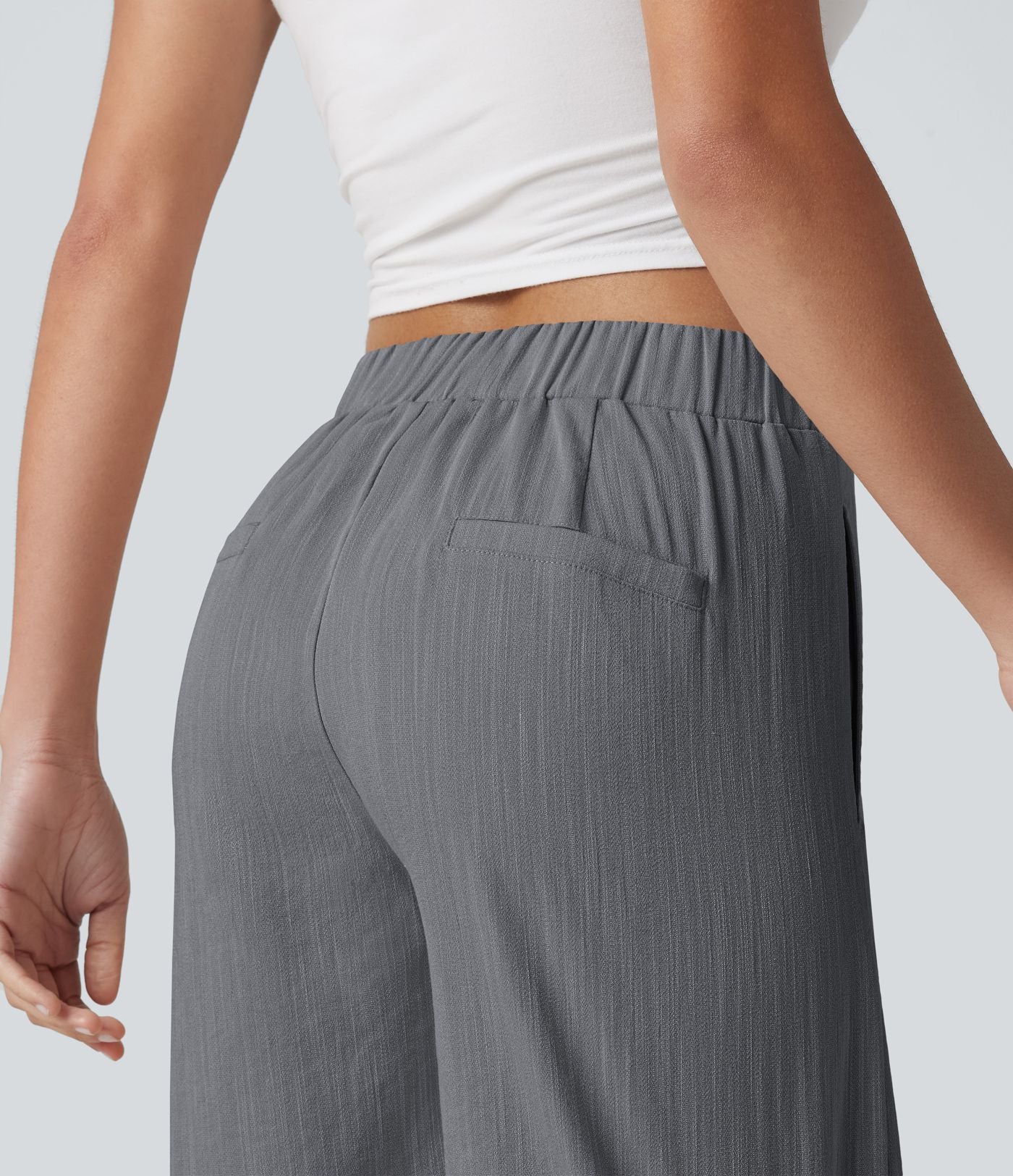 Short tailleur bermuda aspect lin taille mi-haute asymétrique 25 cm avec poches