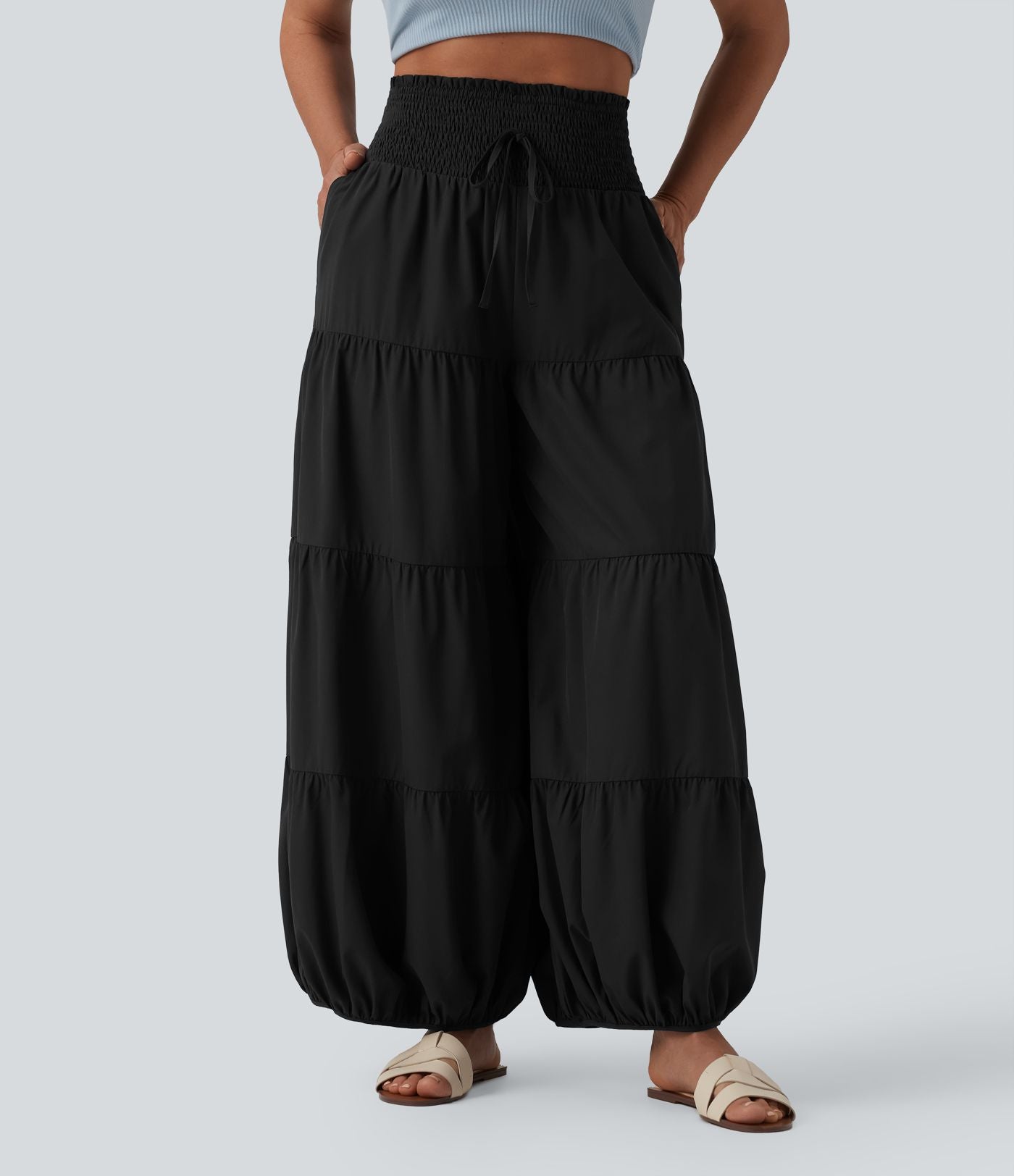Pantalon bouffant Breezeful™ coupe ballon froncé noué séchage rapide taille haute avec poches