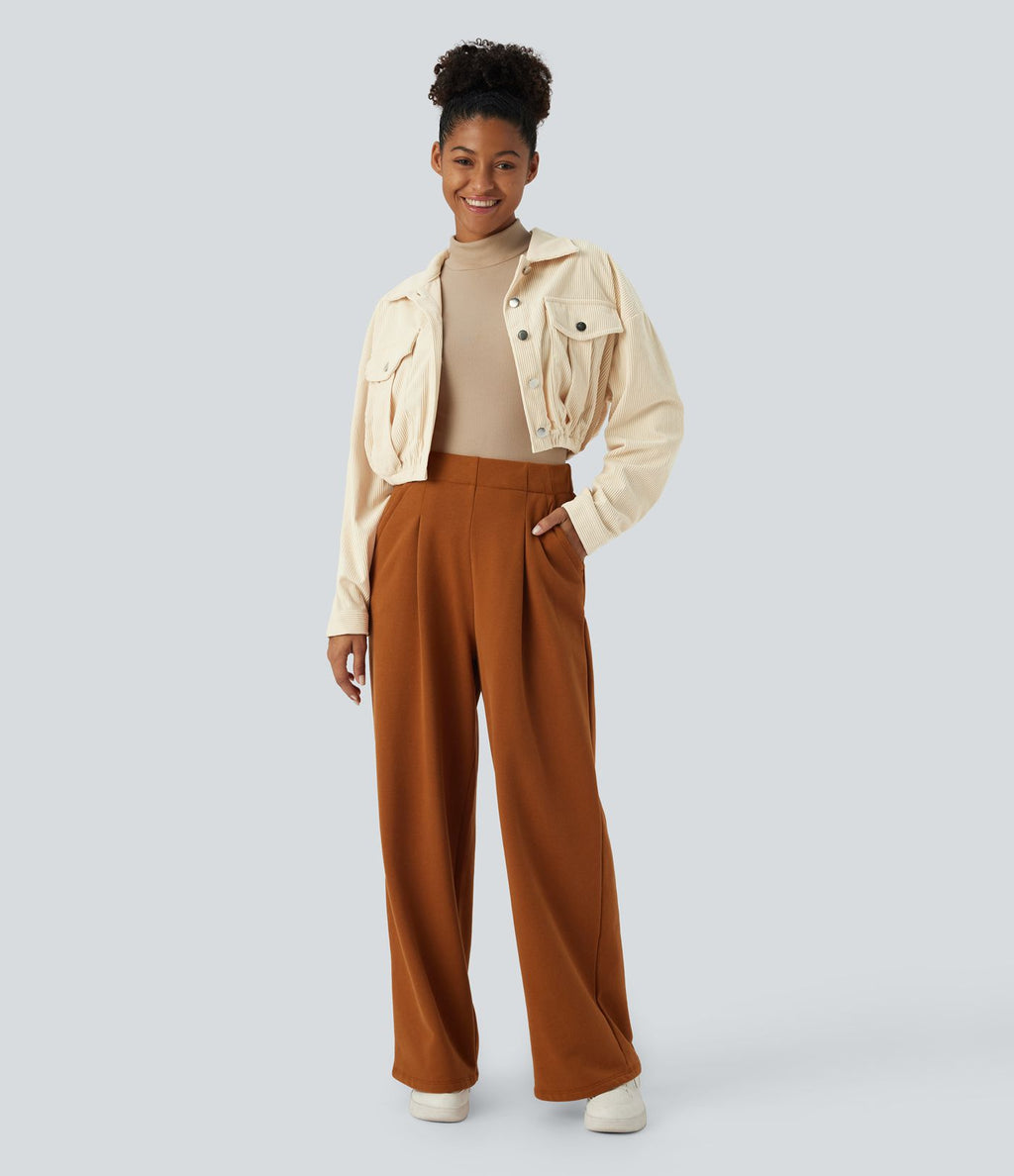 Veste Casual en Velours Côtelé à Boutons Poches Col Court