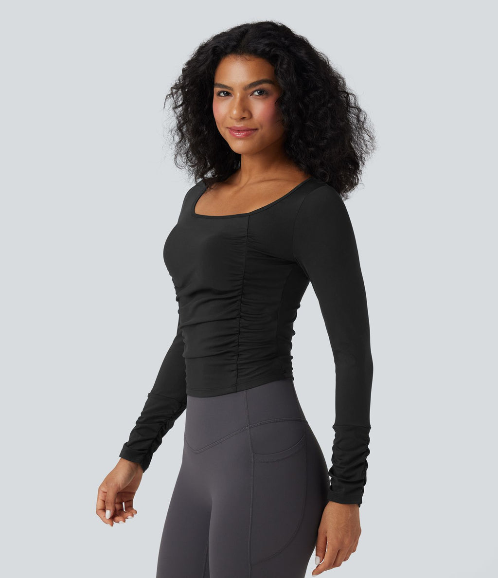 Haut de sport entraînement SoftlyZero™ Airy col carré manches longues froncé effet frais InstantCool