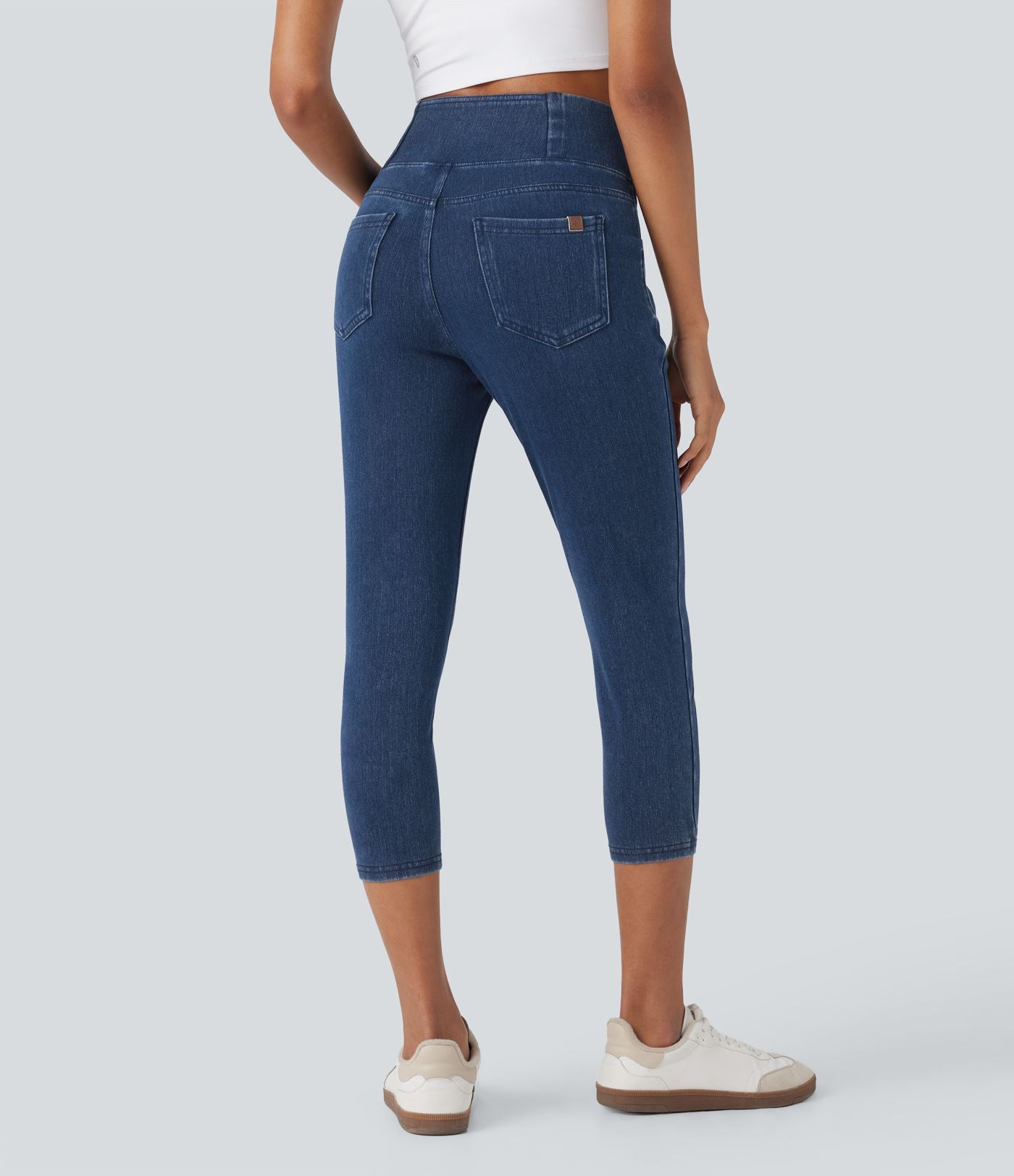 Legging capri décontracté Halara Flex™ croisé taille haute en maille denim extensible avec poches