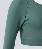 OneForm Seamless Flow Top de sport court yoga dos nu à manches longues raglan avec passants pouces