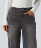 Jean barrel casual Halara Flex™ taille mi-haute color block avec poches
