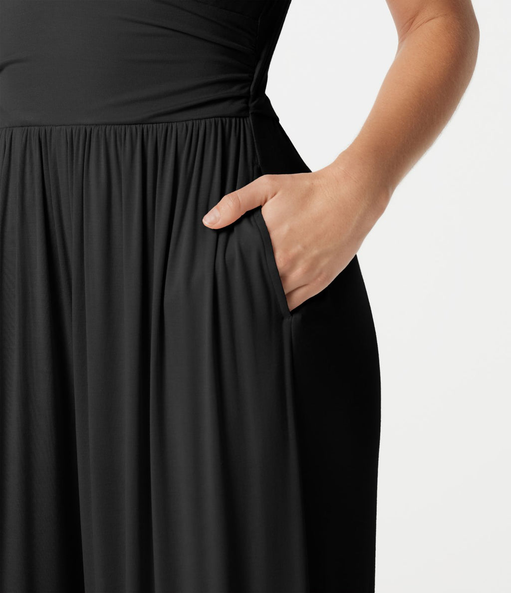 Combinaison côtelée décontractée sans manches à col en V froncée avec brassière intégrée et poches - Édition Easy Peasy