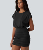 Robe décontractée mini moulante 2-en-1 col rond manches courtes