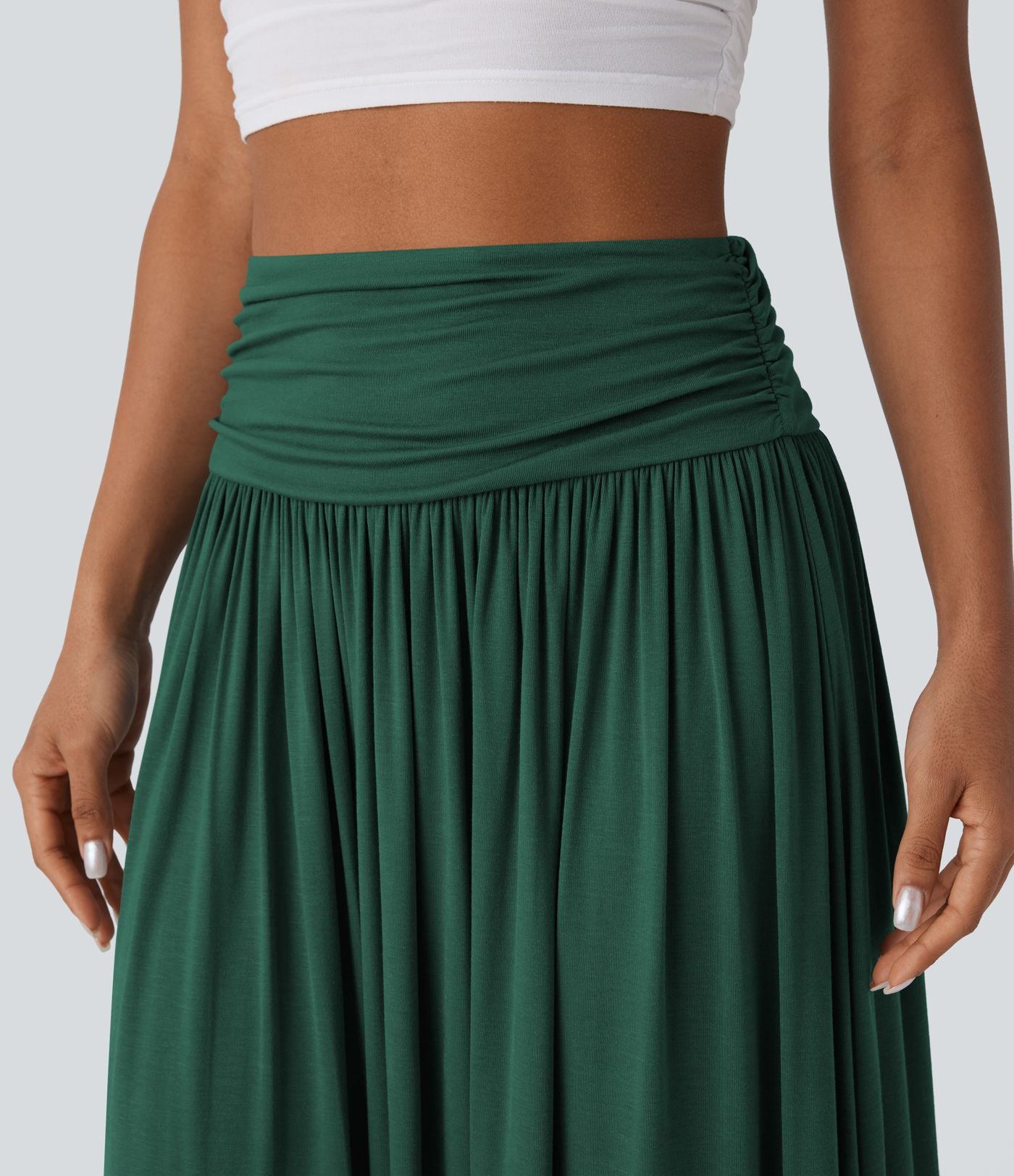 Jupe longue fluide froncée taille haute
