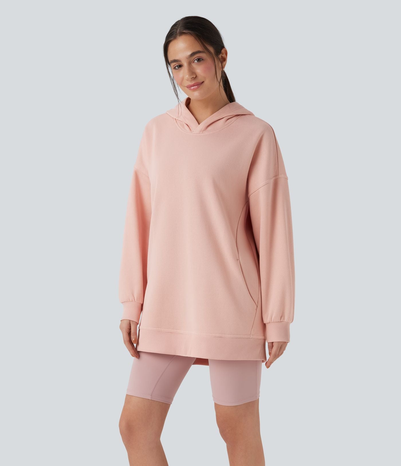 Sweat-shirt décontracté polaire oversize à capuche manches longues avec poches