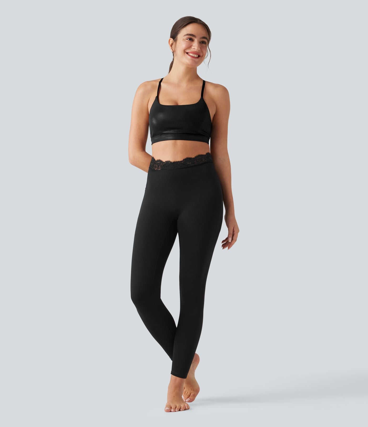 Legging de yoga Halara UltraSculpt™ taille haute, ceinture en V, dentelle contrastée, à poches