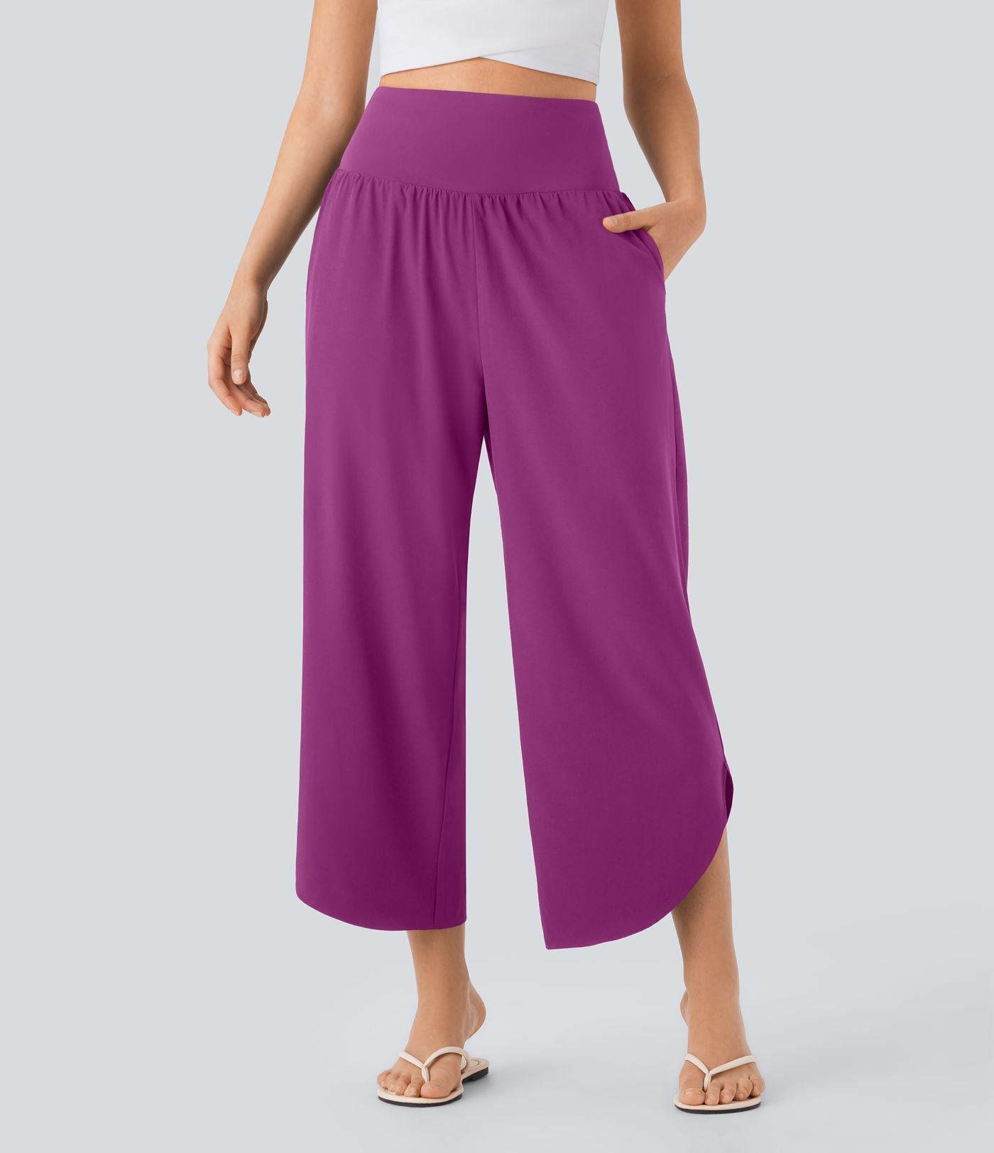 Pantalon fluide resort Breezeful™ à séchage rapide, coupe fendue et effet ventre plat