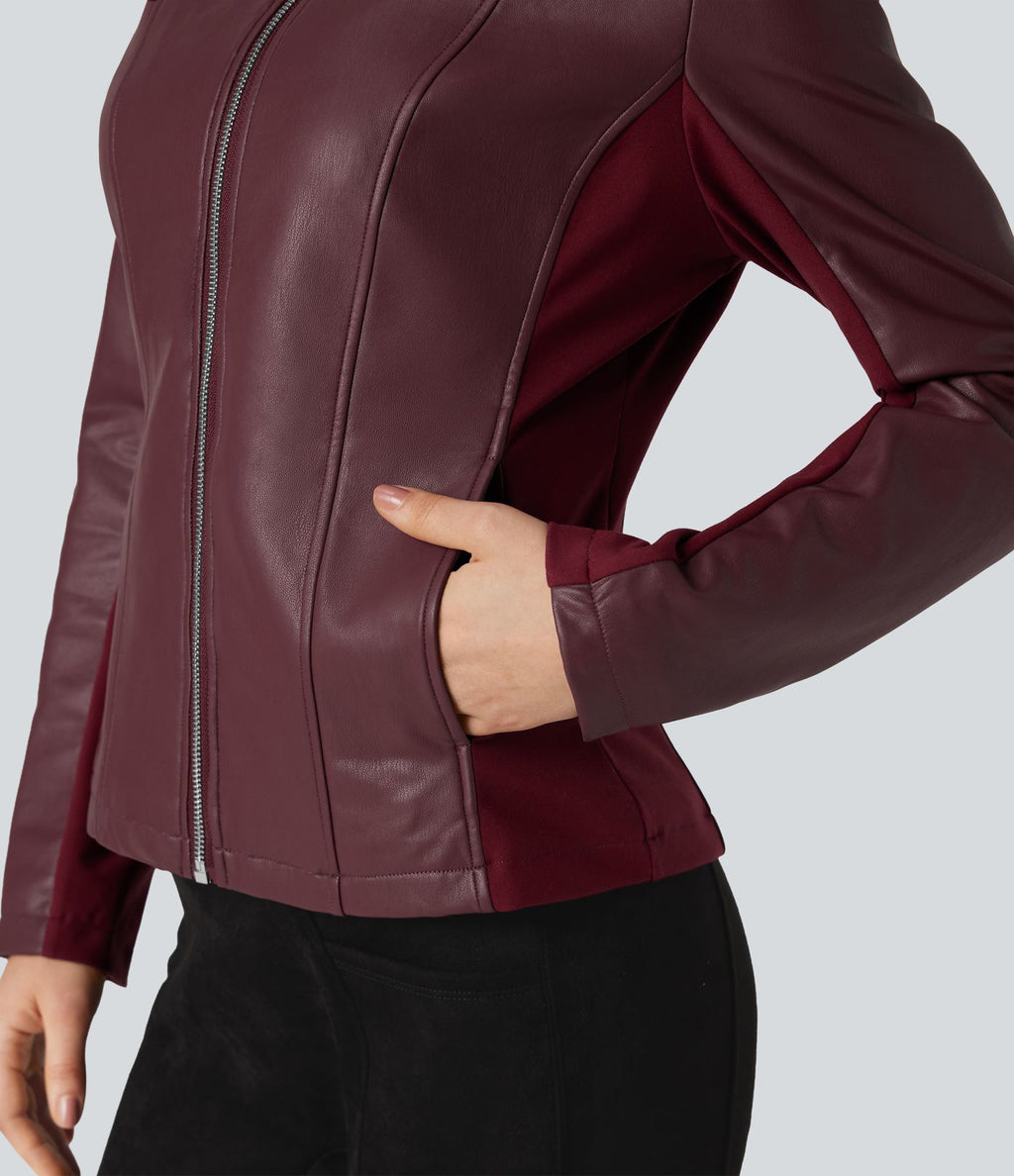 Veste polaire tissu enduit col montant zippée à manches longues avec poches