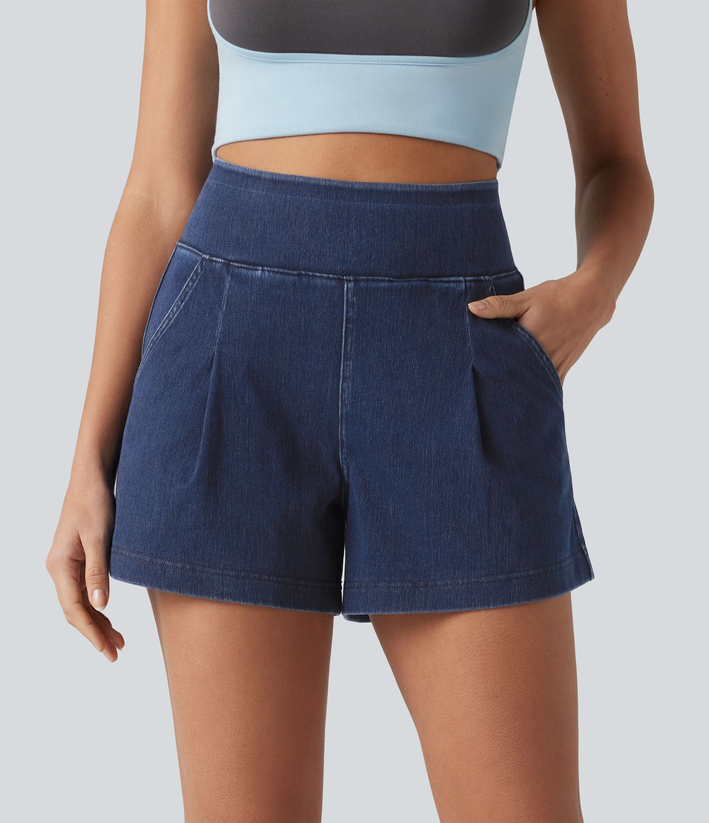 Short en jean ample Halara Flex™ taille haute décontracté avec poches
