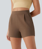 Short tailleur plissé taille haute avec poches