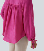 Chemise décontractée coton col V manches longues avec laçage et poche