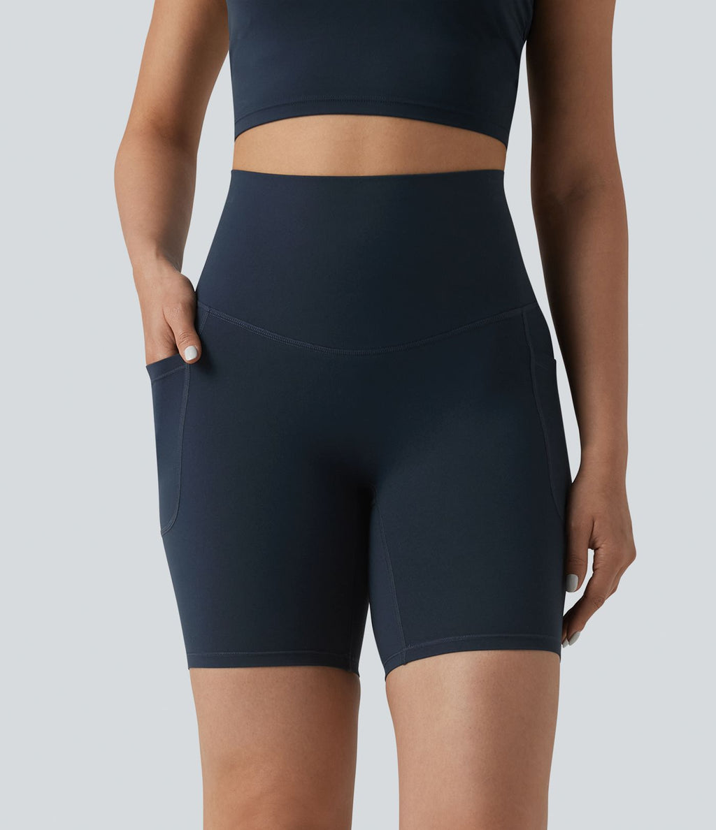 Halara UltraSculpt™ Cycliste de course 17,5 cm taille haute croisée ventre plat, dos croisé et poches