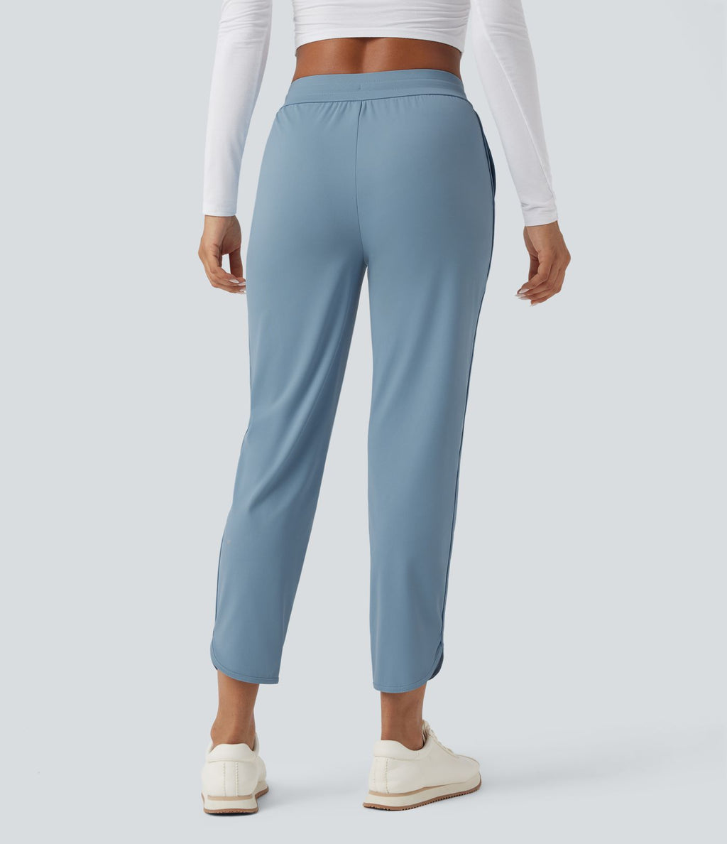 Pantalon de golf fuselé, taille mi-haute, cordon, ourlet courbé, séchage rapide, avec poches—UPF40+