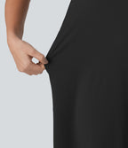 Robe midi décontractée à col rond, manches courtes et poches