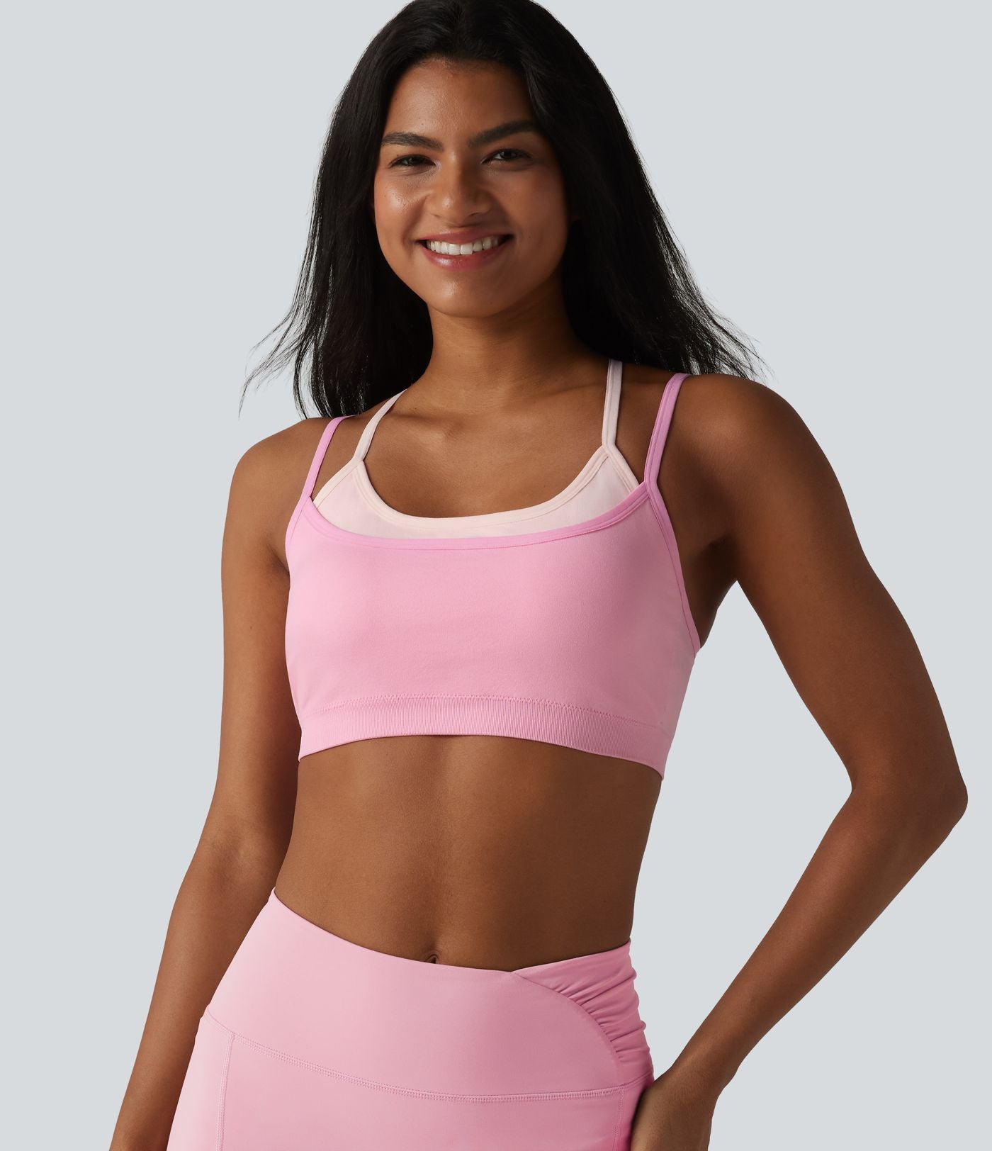 OneForm Seamless Flow Brassière de sport yoga sans couture 2 en 1 color block maintien léger avec soutien-gorge intégré