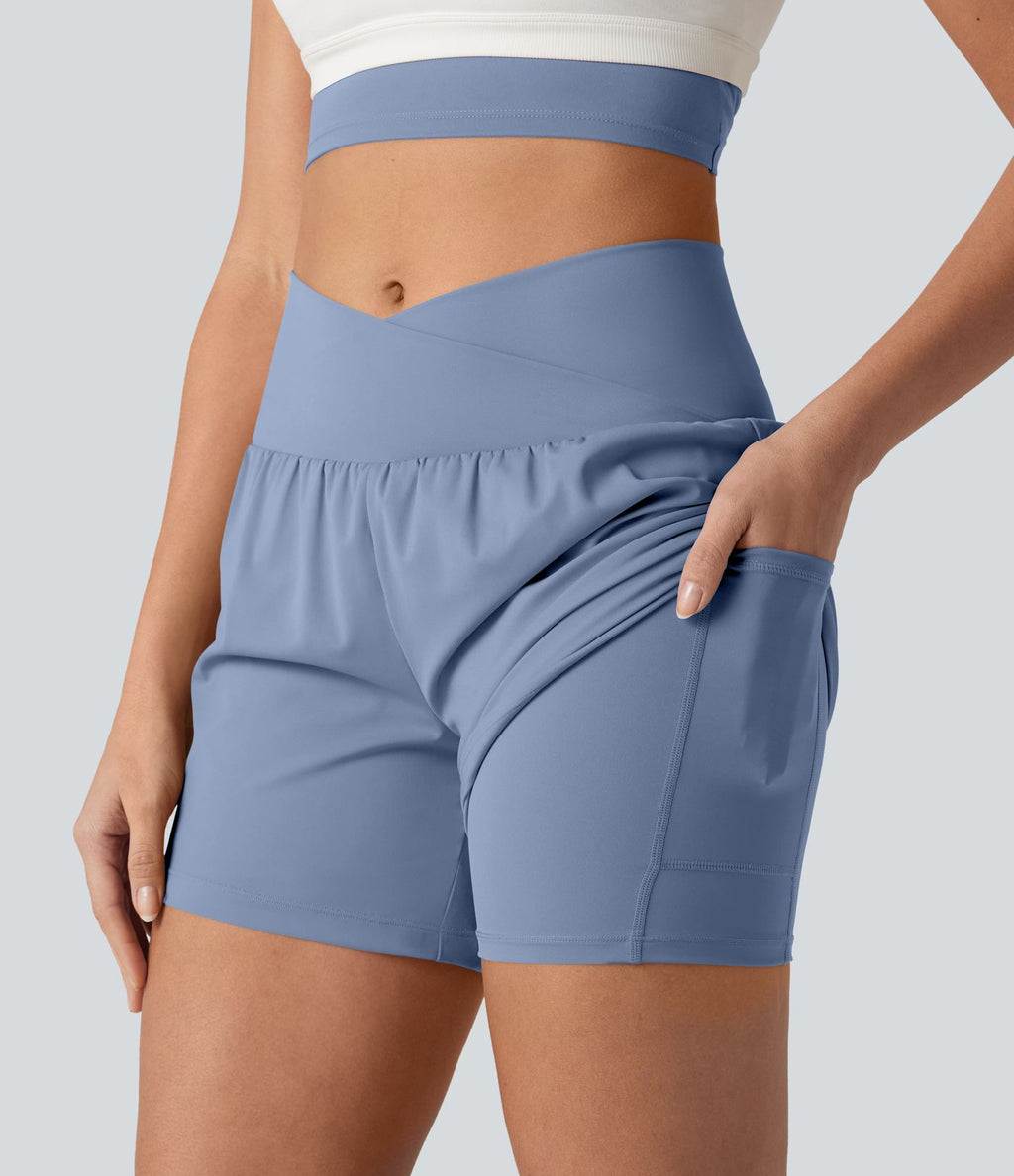 Short de yoga SoftlyZero™ Airy croisé taille haute 2-en-1 effet frais InstantCool 12,5 cm avec poches