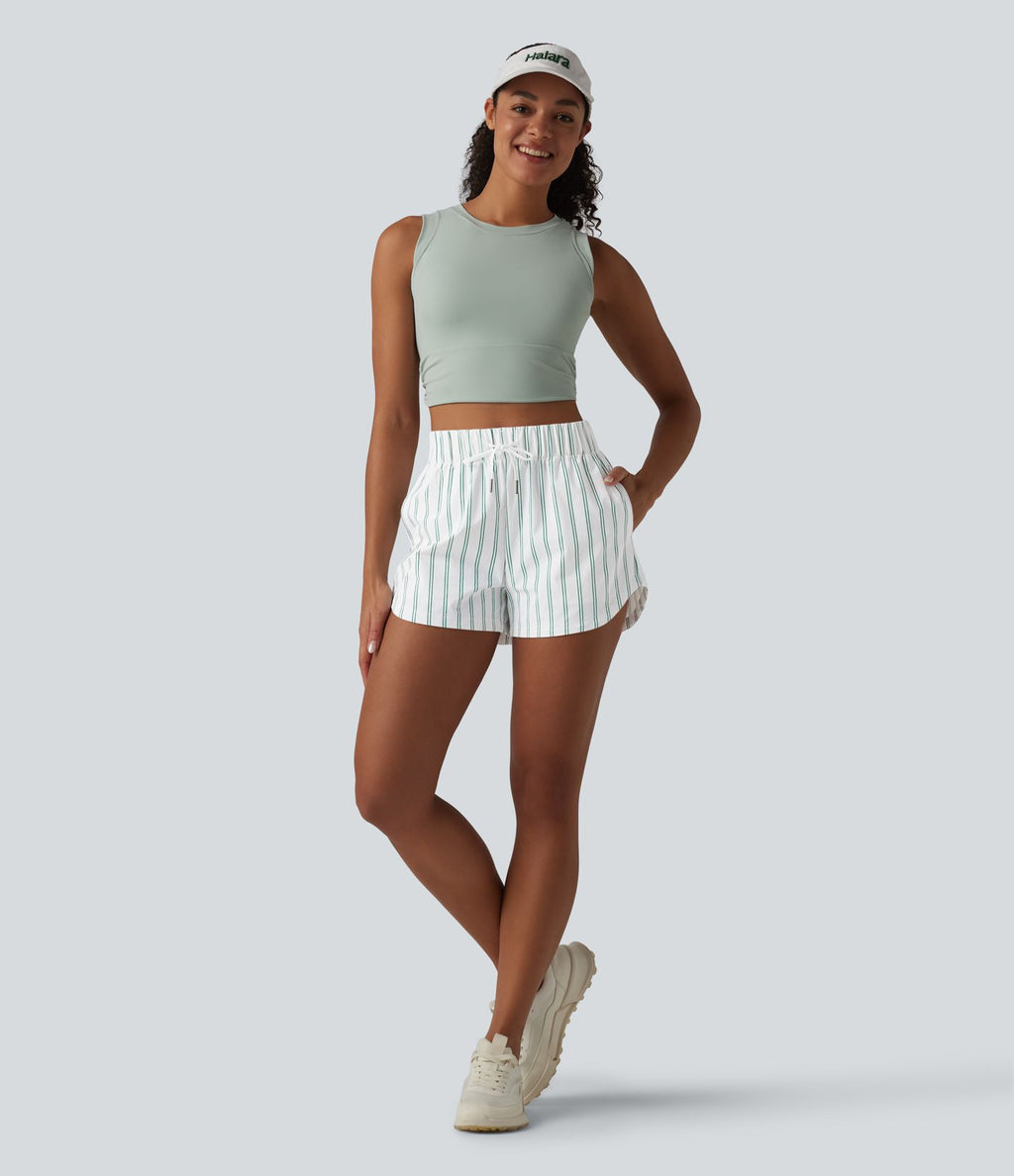 Short de tennis rayé 7,5 cm taille haute ourlet arrondi et cordon de serrage avec poches