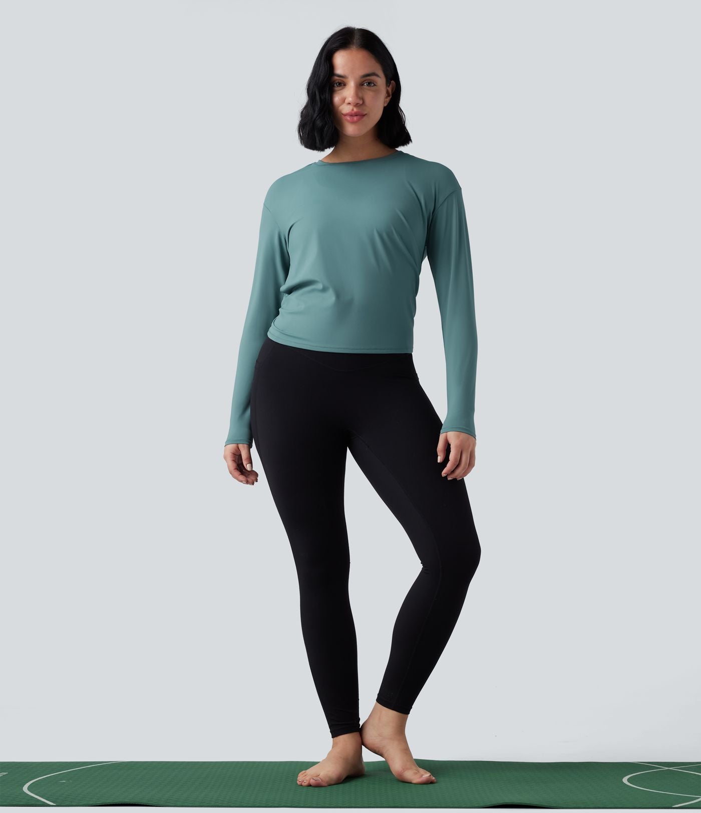 Haut de sport yoga SoftlyZero™ 2-en-1 col rond à manches longues avec nœud au dos et effet frais InstantCool, protection solaire UPF50+