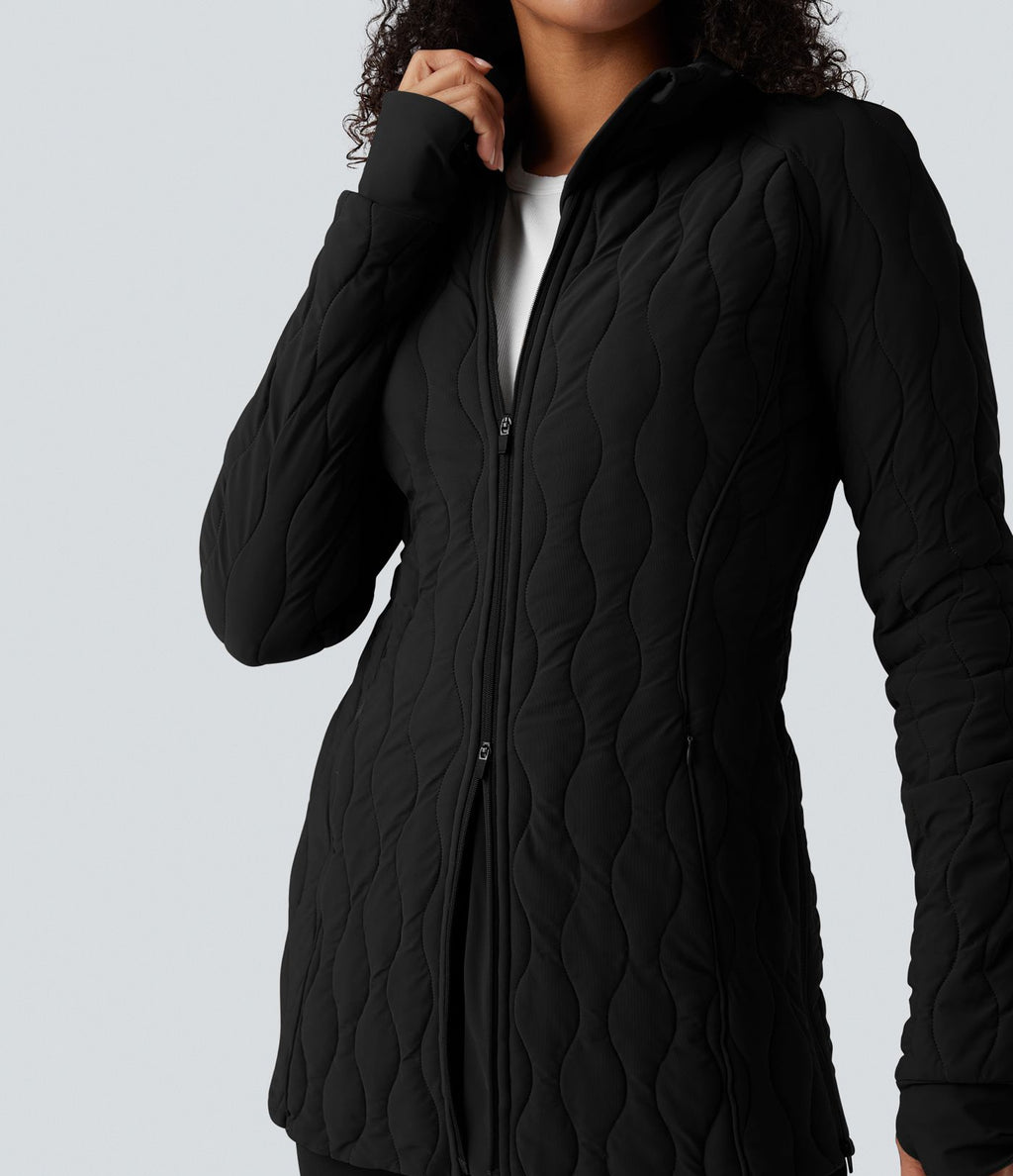 Veste matelassée de sport PuffFlex à col montant, manches longues, fermeture éclair avec passe-pouces et poches