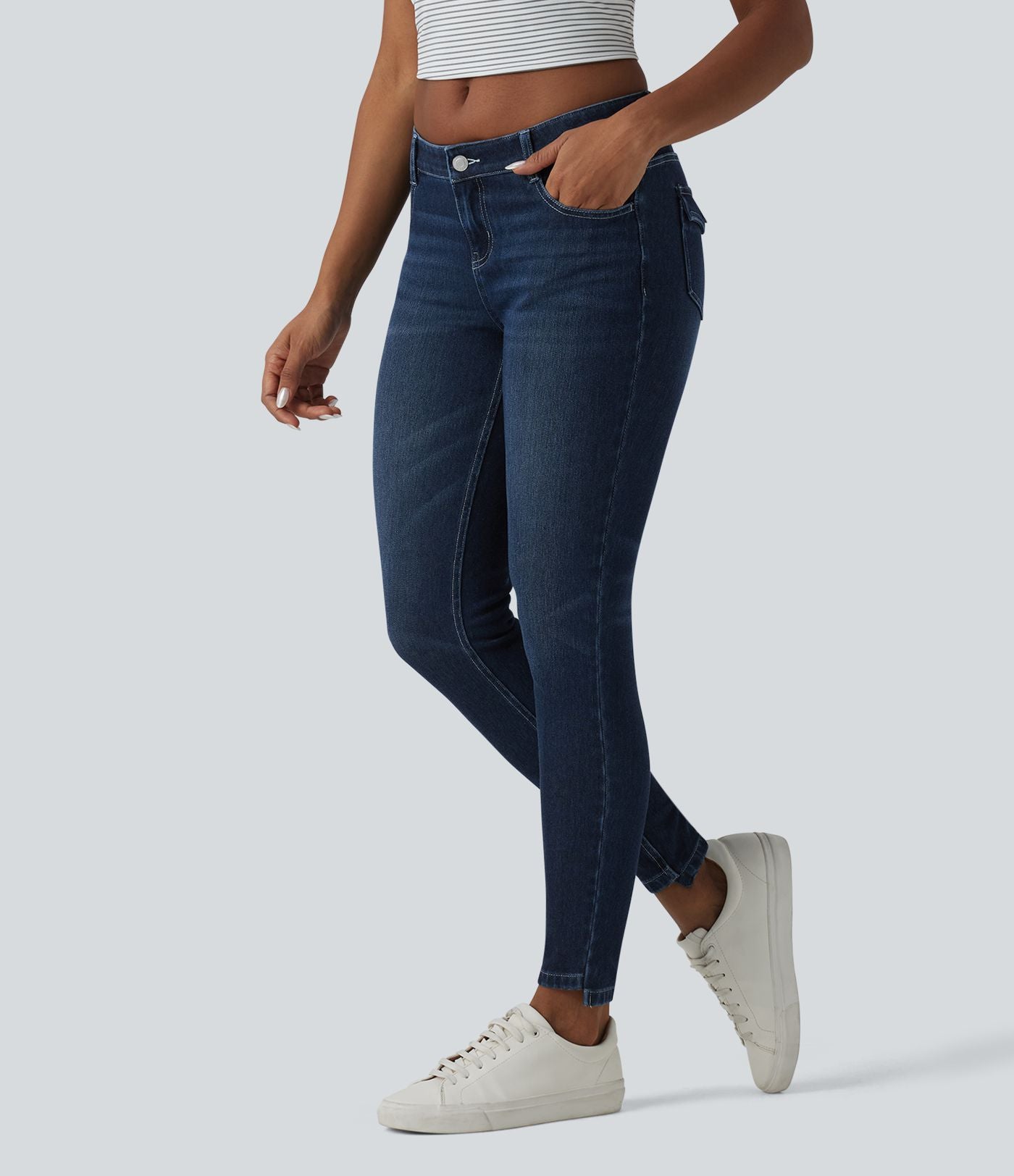 Jean skinny 7/8 décontracté taille basse Halara Flex™ avec poches