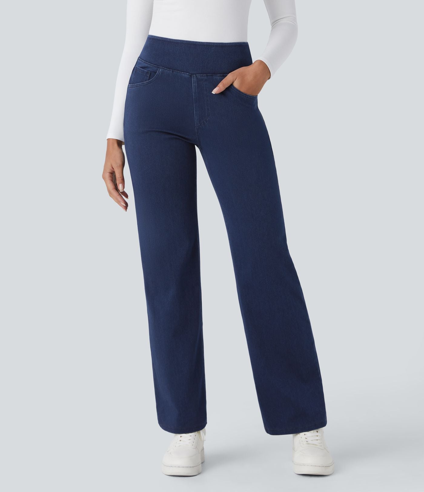 Halara Flex™ Jean Droites Travail en Maille Extensible Taille Haute Plusieurs Poches