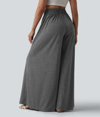 Pantalon large fluide chiné resort taille haute avec poches