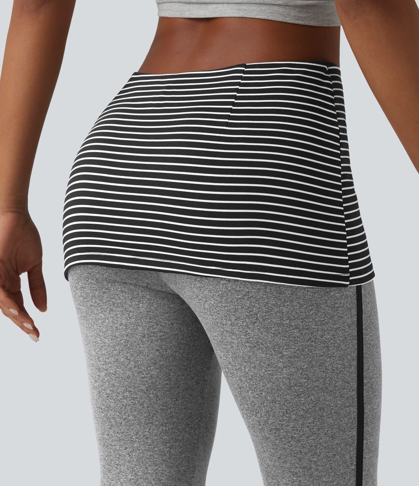 Pantalon évasé casual taille mi-haute à rayures avec ceinture repliable