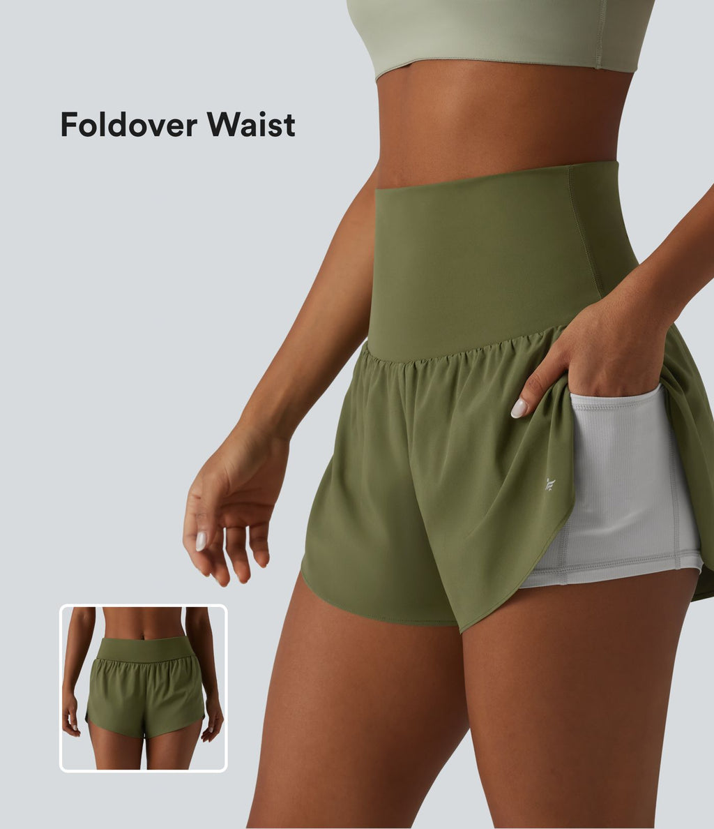 Breezeful™ Short de sport 2 en 1 taille très haute rabattable ourlet croisé à séchage rapide avec poches