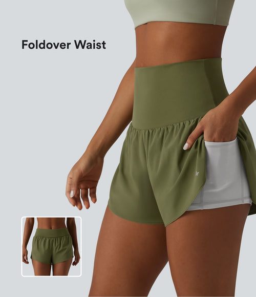 Breezeful™ Short de sport 2 en 1 taille très haute rabattable ourlet croisé à séchage rapide avec poches